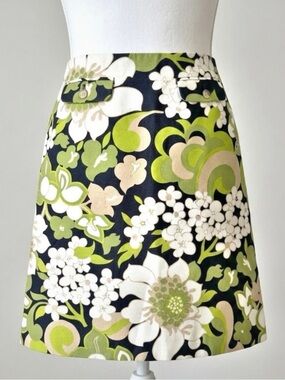 J.Crew 90s Y2K Vintage Cotton Floral A-Line Skirt Preppy Casual Mod Retro Size 4
